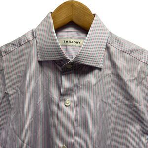 Twillory Mens 15.5 32/33 Tailored Fit Button Front Pink/Blue Striped Dress Shirt